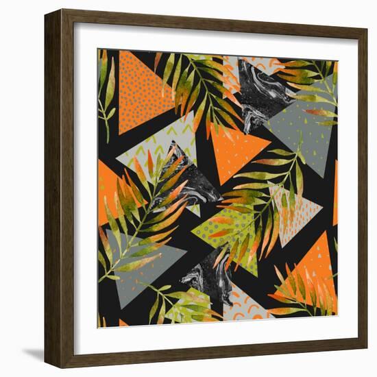 Abstract Summer Background - Triangles with Palm Tree Leaves-tanycya-Framed Art Print