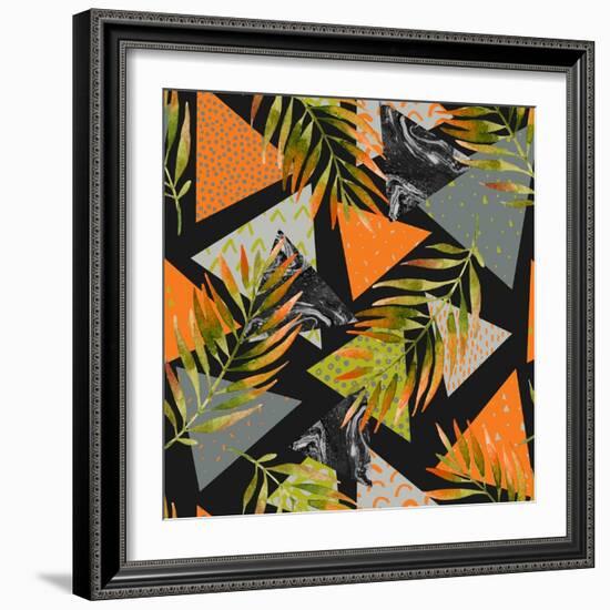 Abstract Summer Background - Triangles with Palm Tree Leaves-tanycya-Framed Art Print