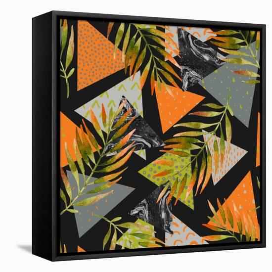 Abstract Summer Background - Triangles with Palm Tree Leaves-tanycya-Framed Stretched Canvas