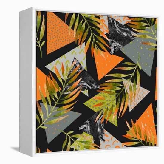 Abstract Summer Background - Triangles with Palm Tree Leaves-tanycya-Framed Stretched Canvas