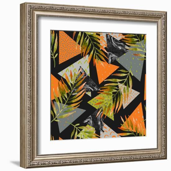 Abstract Summer Background - Triangles with Palm Tree Leaves-tanycya-Framed Art Print