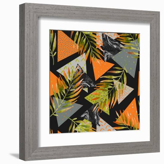 Abstract Summer Background - Triangles with Palm Tree Leaves-tanycya-Framed Art Print