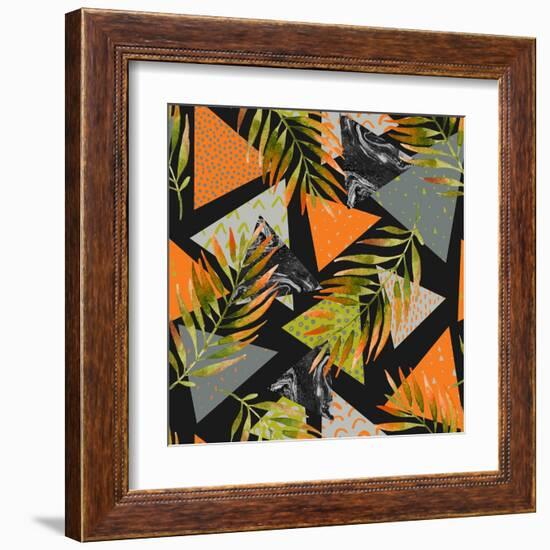 Abstract Summer Background - Triangles with Palm Tree Leaves-tanycya-Framed Art Print