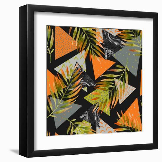 Abstract Summer Background - Triangles with Palm Tree Leaves-tanycya-Framed Art Print