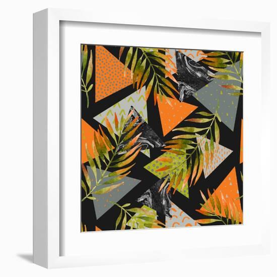 Abstract Summer Background - Triangles with Palm Tree Leaves-tanycya-Framed Art Print