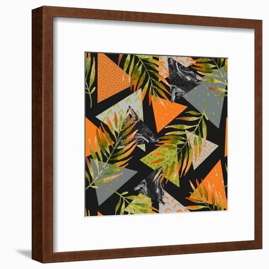 Abstract Summer Background - Triangles with Palm Tree Leaves-tanycya-Framed Art Print