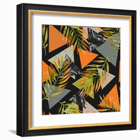 Abstract Summer Background - Triangles with Palm Tree Leaves-tanycya-Framed Art Print