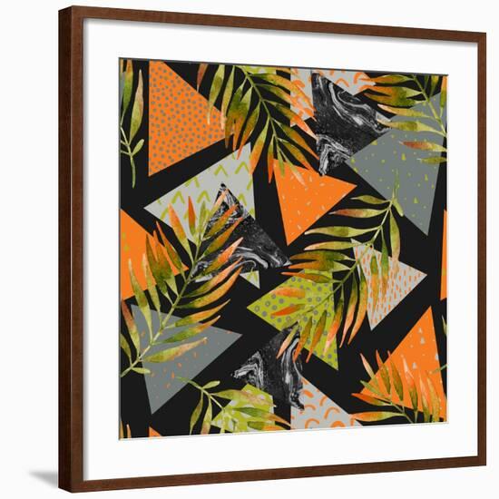 Abstract Summer Background - Triangles with Palm Tree Leaves-tanycya-Framed Premium Giclee Print