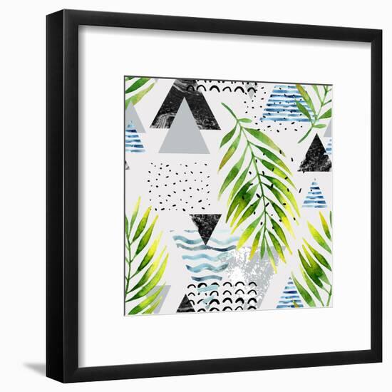 Abstract Summer Background - Triangles with Palm Tree Leaves-tanycya-Framed Art Print