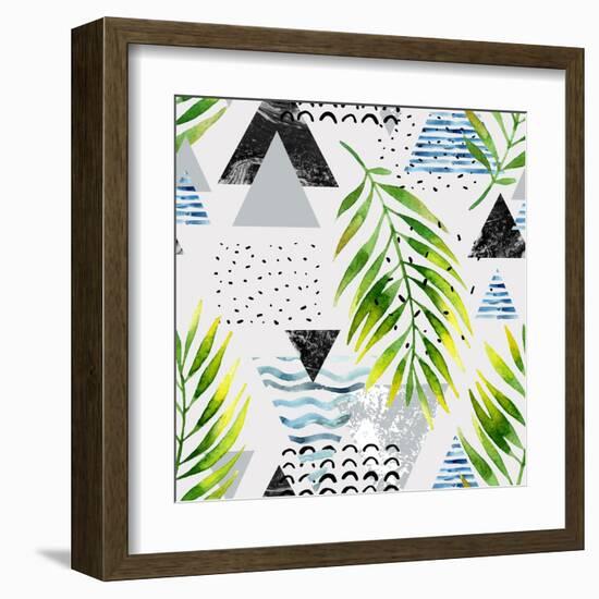 Abstract Summer Background - Triangles with Palm Tree Leaves-tanycya-Framed Art Print