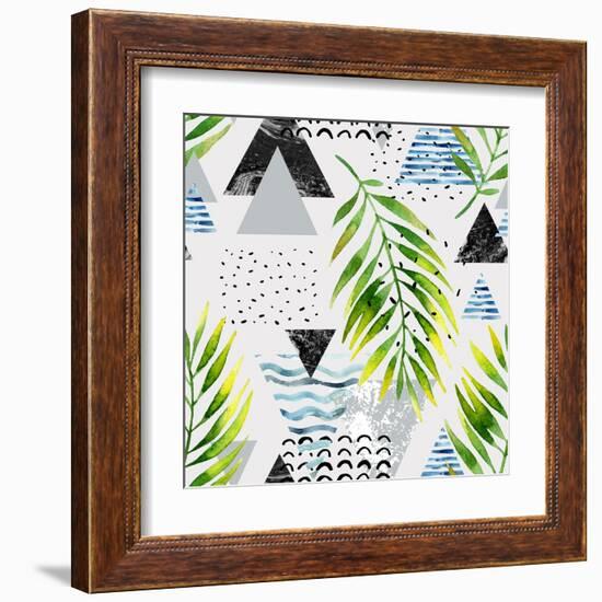 Abstract Summer Background - Triangles with Palm Tree Leaves-tanycya-Framed Art Print