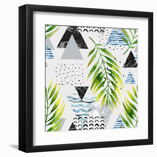 Abstract Summer Background - Triangles with Palm Tree Leaves-tanycya-Framed Art Print