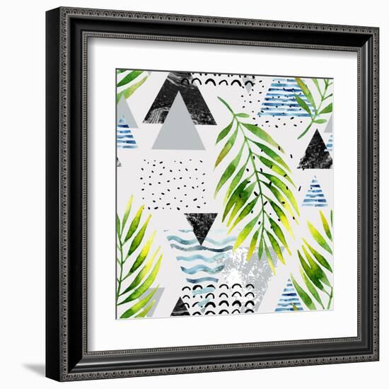 Abstract Summer Background - Triangles with Palm Tree Leaves-tanycya-Framed Art Print