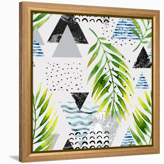 Abstract Summer Background - Triangles with Palm Tree Leaves-tanycya-Framed Stretched Canvas