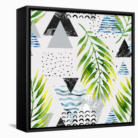 Abstract Summer Background - Triangles with Palm Tree Leaves-tanycya-Framed Stretched Canvas