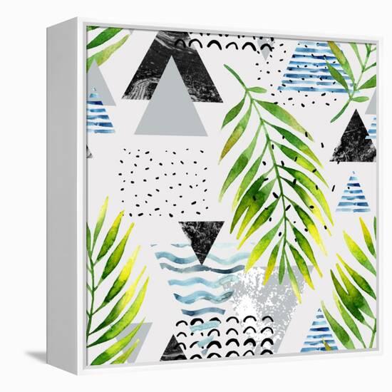 Abstract Summer Background - Triangles with Palm Tree Leaves-tanycya-Framed Stretched Canvas