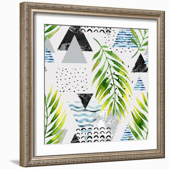 Abstract Summer Background - Triangles with Palm Tree Leaves-tanycya-Framed Premium Giclee Print