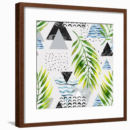 Abstract Summer Background - Triangles with Palm Tree Leaves-tanycya-Framed Premium Giclee Print