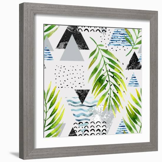 Abstract Summer Background - Triangles with Palm Tree Leaves-tanycya-Framed Art Print