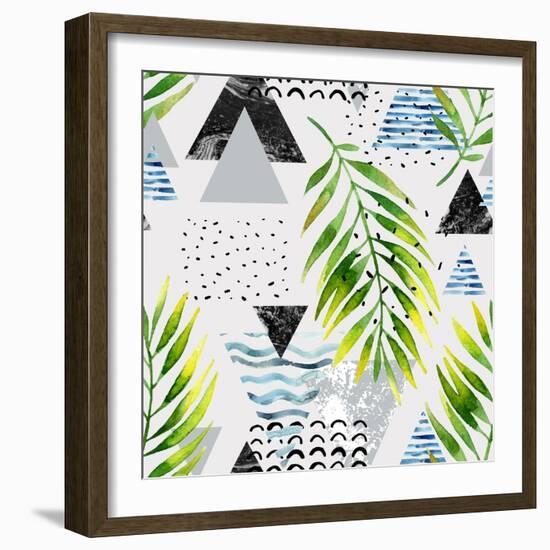 Abstract Summer Background - Triangles with Palm Tree Leaves-tanycya-Framed Art Print