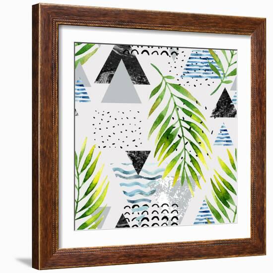 Abstract Summer Background - Triangles with Palm Tree Leaves-tanycya-Framed Art Print