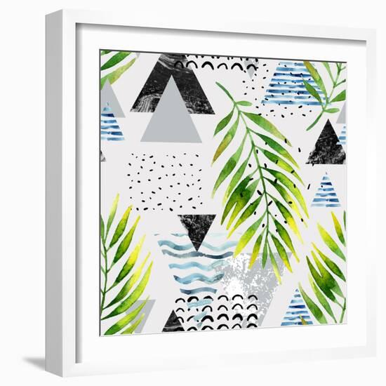 Abstract Summer Background - Triangles with Palm Tree Leaves-tanycya-Framed Art Print