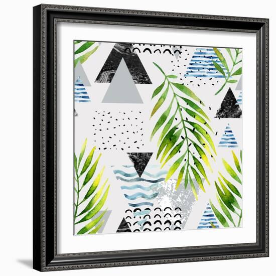 Abstract Summer Background - Triangles with Palm Tree Leaves-tanycya-Framed Art Print