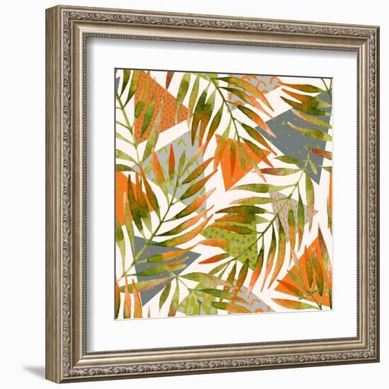 Abstract Summer Background - Triangles with Palm Tree Leaves-tanycya-Framed Art Print