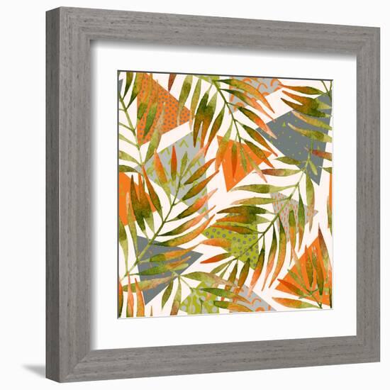 Abstract Summer Background - Triangles with Palm Tree Leaves-tanycya-Framed Art Print