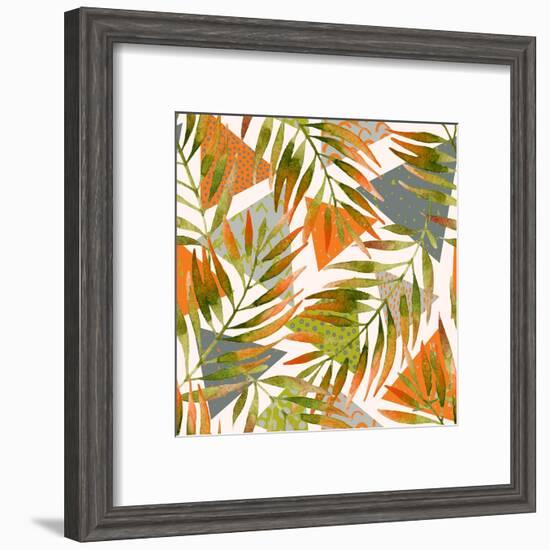 Abstract Summer Background - Triangles with Palm Tree Leaves-tanycya-Framed Art Print