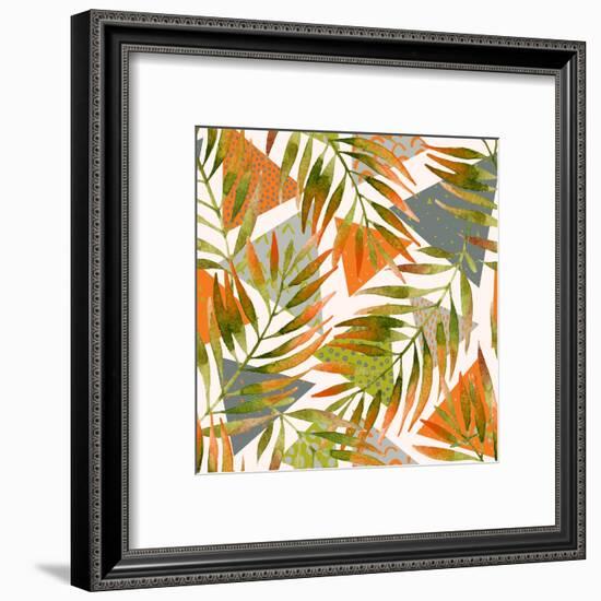 Abstract Summer Background - Triangles with Palm Tree Leaves-tanycya-Framed Art Print