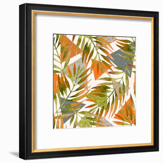 Abstract Summer Background - Triangles with Palm Tree Leaves-tanycya-Framed Art Print