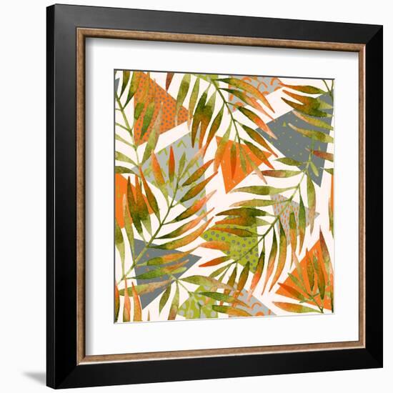 Abstract Summer Background - Triangles with Palm Tree Leaves-tanycya-Framed Art Print