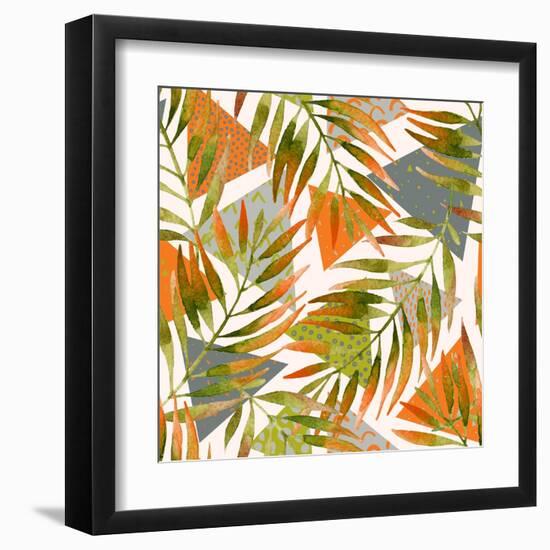 Abstract Summer Background - Triangles with Palm Tree Leaves-tanycya-Framed Art Print