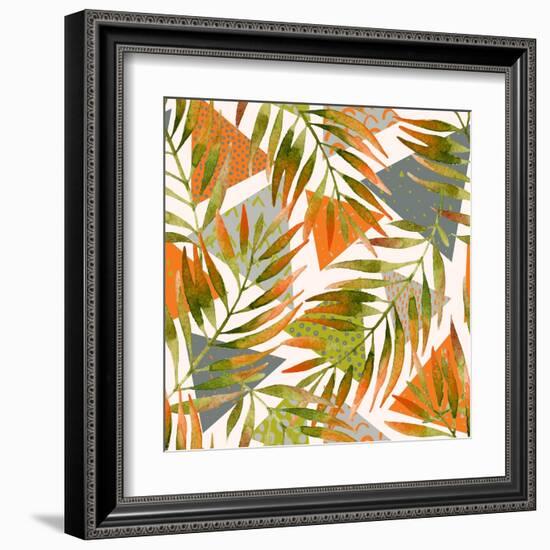 Abstract Summer Background - Triangles with Palm Tree Leaves-tanycya-Framed Art Print