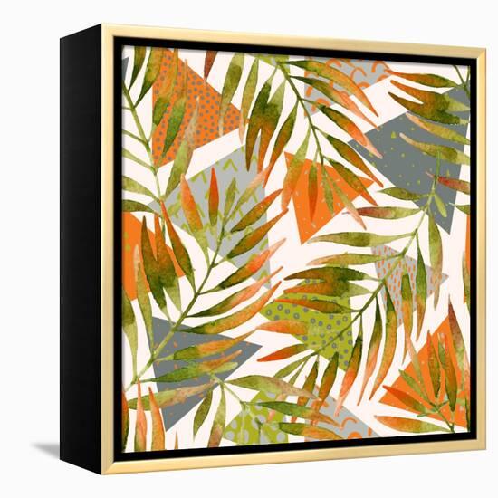 Abstract Summer Background - Triangles with Palm Tree Leaves-tanycya-Framed Stretched Canvas