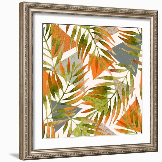 Abstract Summer Background - Triangles with Palm Tree Leaves-tanycya-Framed Art Print