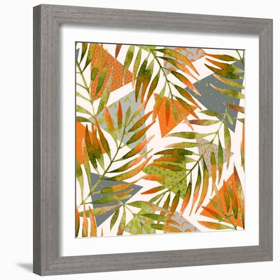 Abstract Summer Background - Triangles with Palm Tree Leaves-tanycya-Framed Art Print