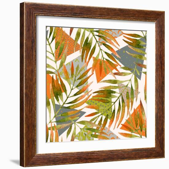 Abstract Summer Background - Triangles with Palm Tree Leaves-tanycya-Framed Art Print