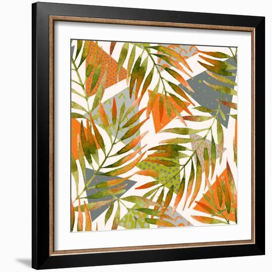 Abstract Summer Background - Triangles with Palm Tree Leaves-tanycya-Framed Art Print