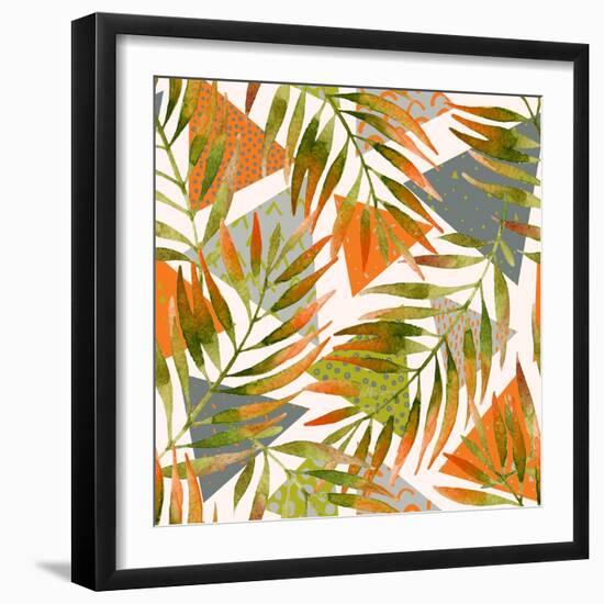 Abstract Summer Background - Triangles with Palm Tree Leaves-tanycya-Framed Art Print