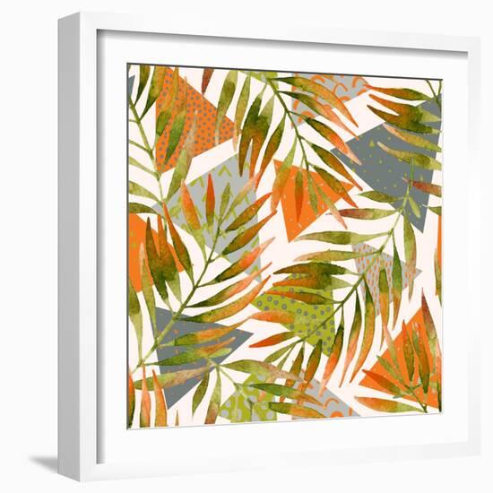 Abstract Summer Background - Triangles with Palm Tree Leaves-tanycya-Framed Art Print