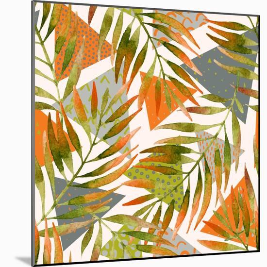 Abstract Summer Background - Triangles with Palm Tree Leaves-tanycya-Mounted Art Print