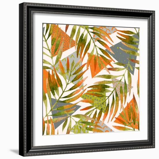 Abstract Summer Background - Triangles with Palm Tree Leaves-tanycya-Framed Art Print