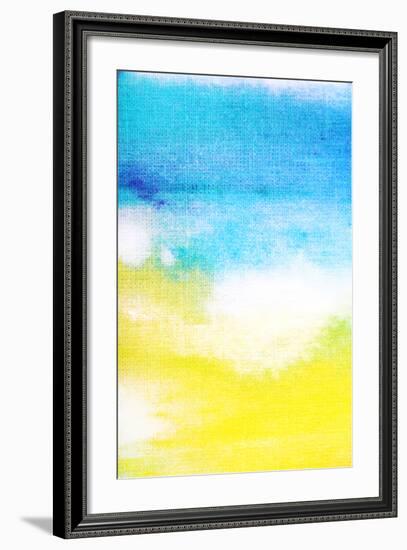 Abstract Textured Background: White and Yellow Patterns on Blue Sky-Like Backdrop. for Art Texture,-iulias-Framed Art Print