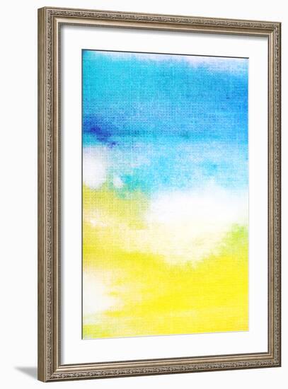 Abstract Textured Background: White and Yellow Patterns on Blue Sky-Like Backdrop. for Art Texture,-iulias-Framed Art Print