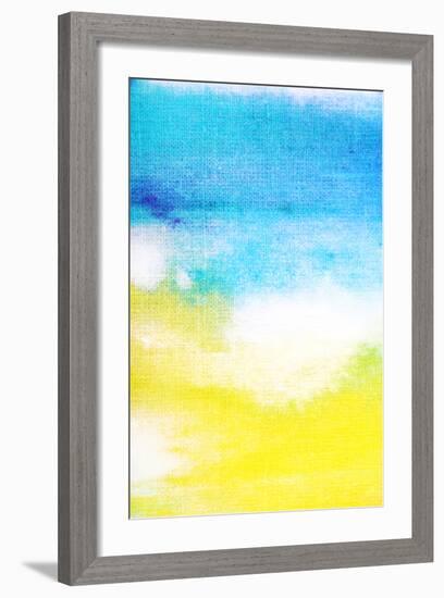 Abstract Textured Background: White and Yellow Patterns on Blue Sky-Like Backdrop. for Art Texture,-iulias-Framed Art Print