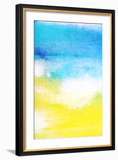 Abstract Textured Background: White and Yellow Patterns on Blue Sky-Like Backdrop. for Art Texture,-iulias-Framed Art Print