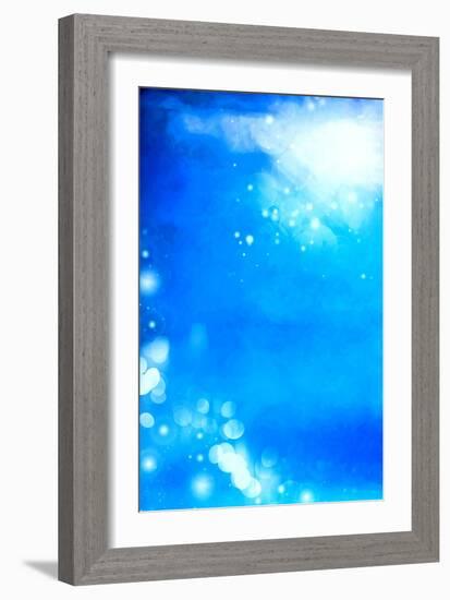 Abstract Textured Background: White Bokeh Patterns on Blue Sky-Like Backdrop-iulias-Framed Art Print