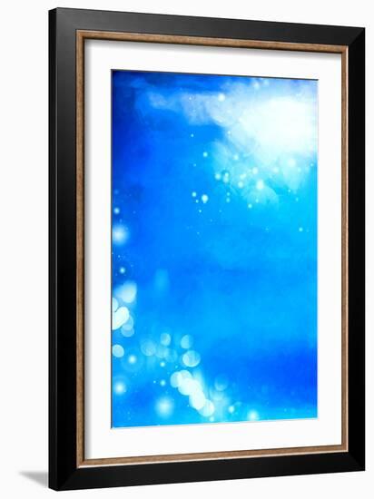 Abstract Textured Background: White Bokeh Patterns on Blue Sky-Like Backdrop-iulias-Framed Art Print